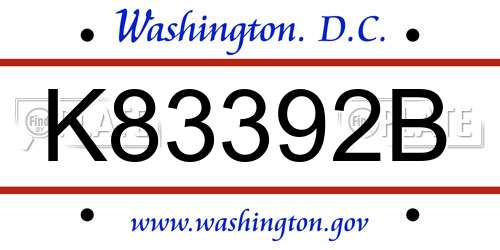 K83392B District Of Columbia License Plate