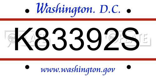 K83392S District Of Columbia License Plate
