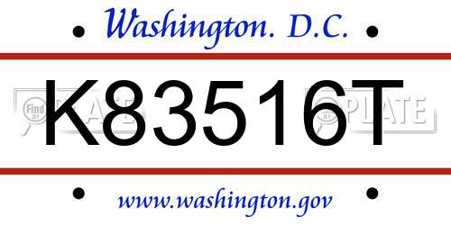 K83516T District Of Columbia License Plate