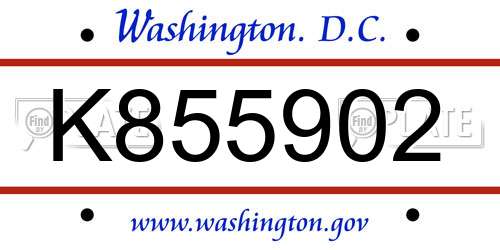 K855902 District Of Columbia License Plate