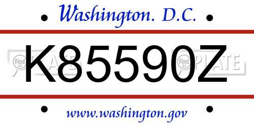K85590Z District Of Columbia License Plate