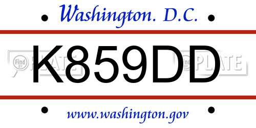 K859DD District Of Columbia License Plate