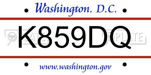 K859DQ District Of Columbia License Plate
