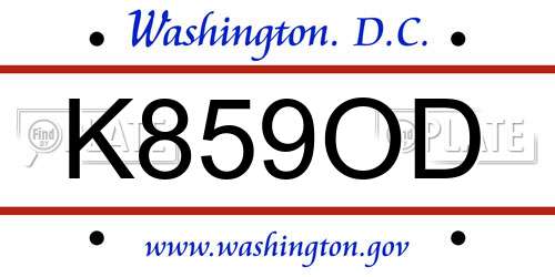 K859OD District Of Columbia License Plate