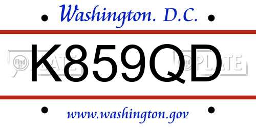 K859QD District Of Columbia License Plate