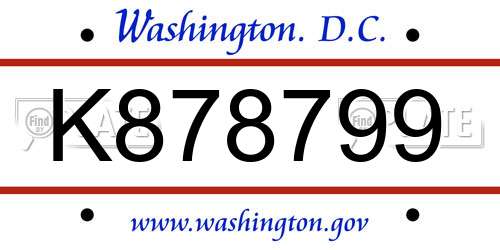 K878799 District Of Columbia License Plate