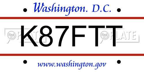K87FTT District Of Columbia License Plate