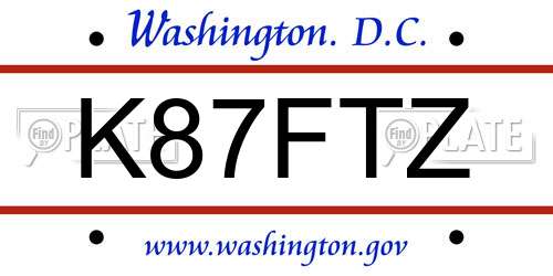 K87FTZ District Of Columbia License Plate