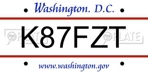 K87FZT District Of Columbia License Plate