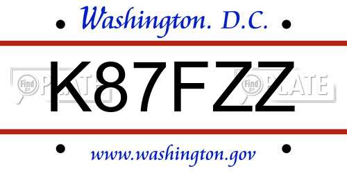 K87FZZ District Of Columbia License Plate