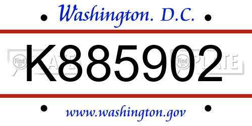 K885902 District Of Columbia License Plate