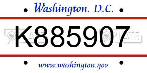 K885907 District Of Columbia License Plate