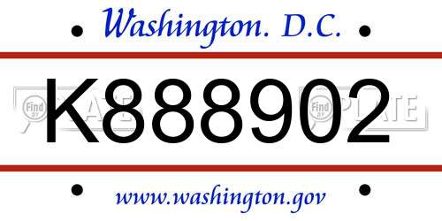 K888902 District Of Columbia License Plate