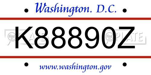 K88890Z District Of Columbia License Plate