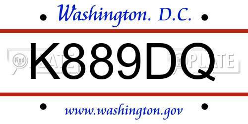 K889DQ District Of Columbia License Plate