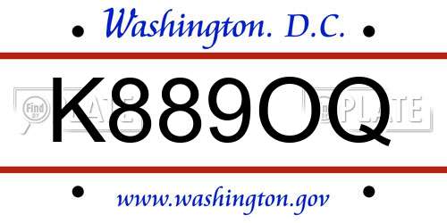 K889OQ District Of Columbia License Plate