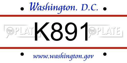 K891 District Of Columbia License Plate