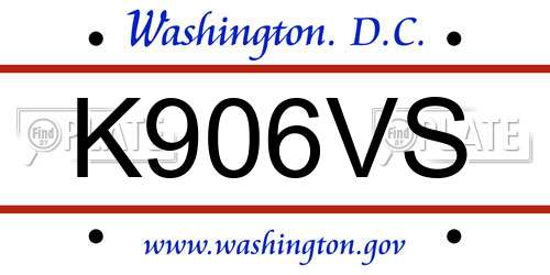 K906VS District Of Columbia License Plate