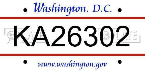 KA26302 District Of Columbia License Plate
