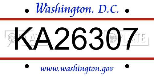 KA26307 District Of Columbia License Plate