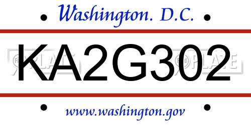 KA2G302 District Of Columbia License Plate