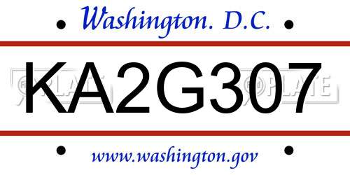 KA2G307 District Of Columbia License Plate