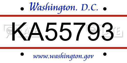 KA55793 District Of Columbia License Plate