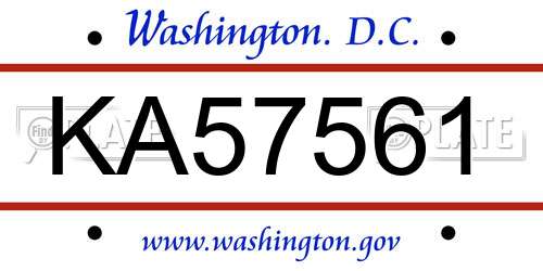 KA57561 District Of Columbia License Plate