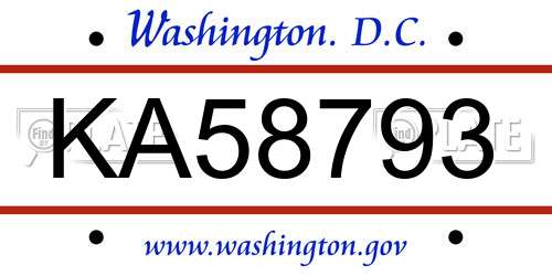 KA58793 District Of Columbia License Plate