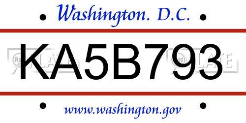 KA5B793 District Of Columbia License Plate