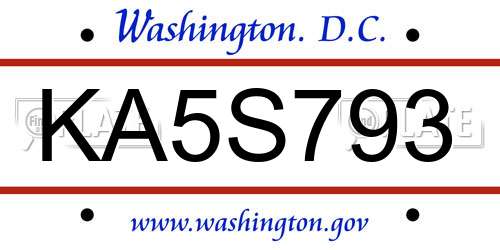 KA5S793 District Of Columbia License Plate