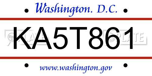 KA5T861 District Of Columbia License Plate