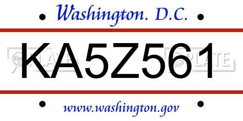 KA5Z561 District Of Columbia License Plate
