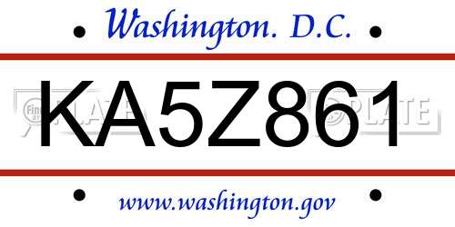 KA5Z861 District Of Columbia License Plate
