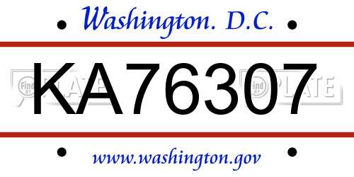 KA76307 District Of Columbia License Plate