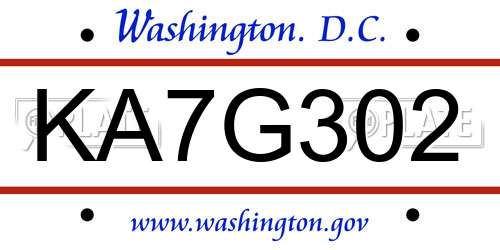 KA7G302 District Of Columbia License Plate
