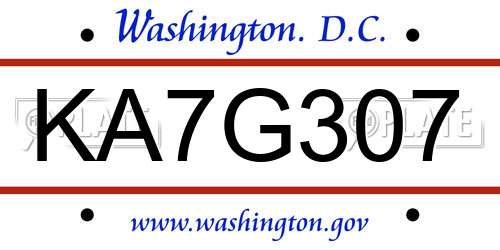 KA7G307 District Of Columbia License Plate