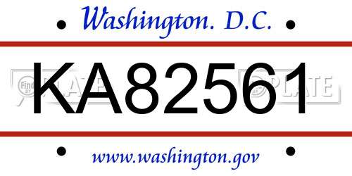 KA82561 District Of Columbia License Plate