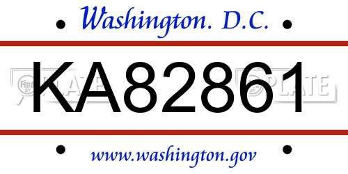 KA82861 District Of Columbia License Plate