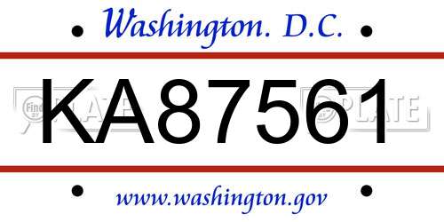 KA87561 District Of Columbia License Plate