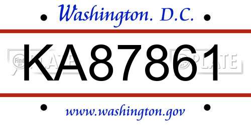 KA87861 District Of Columbia License Plate