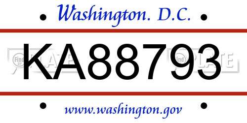 KA88793 District Of Columbia License Plate