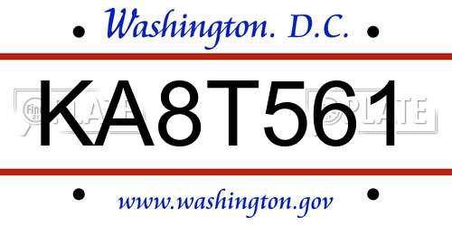 KA8T561 District Of Columbia License Plate