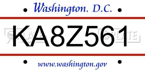 KA8Z561 District Of Columbia License Plate