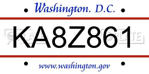 KA8Z861 District Of Columbia License Plate