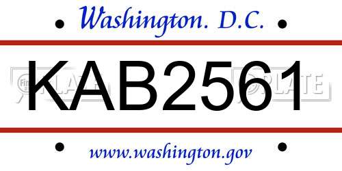 KAB2561 District Of Columbia License Plate