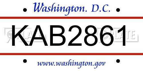 KAB2861 District Of Columbia License Plate