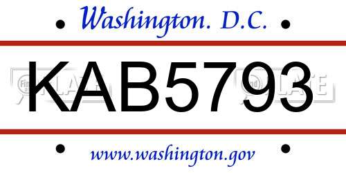 KAB5793 District Of Columbia License Plate
