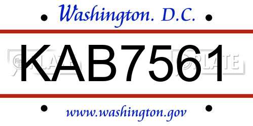 KAB7561 District Of Columbia License Plate