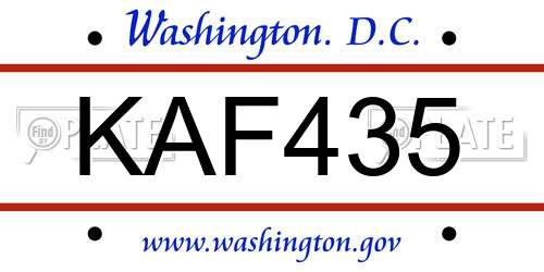 KAF435 District Of Columbia License Plate